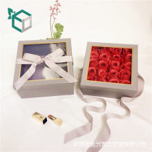 Ruban populaire d&#39;impression de couleur en métal satin vêtements double boîte de fleurs rose ouverte pour le cadeau